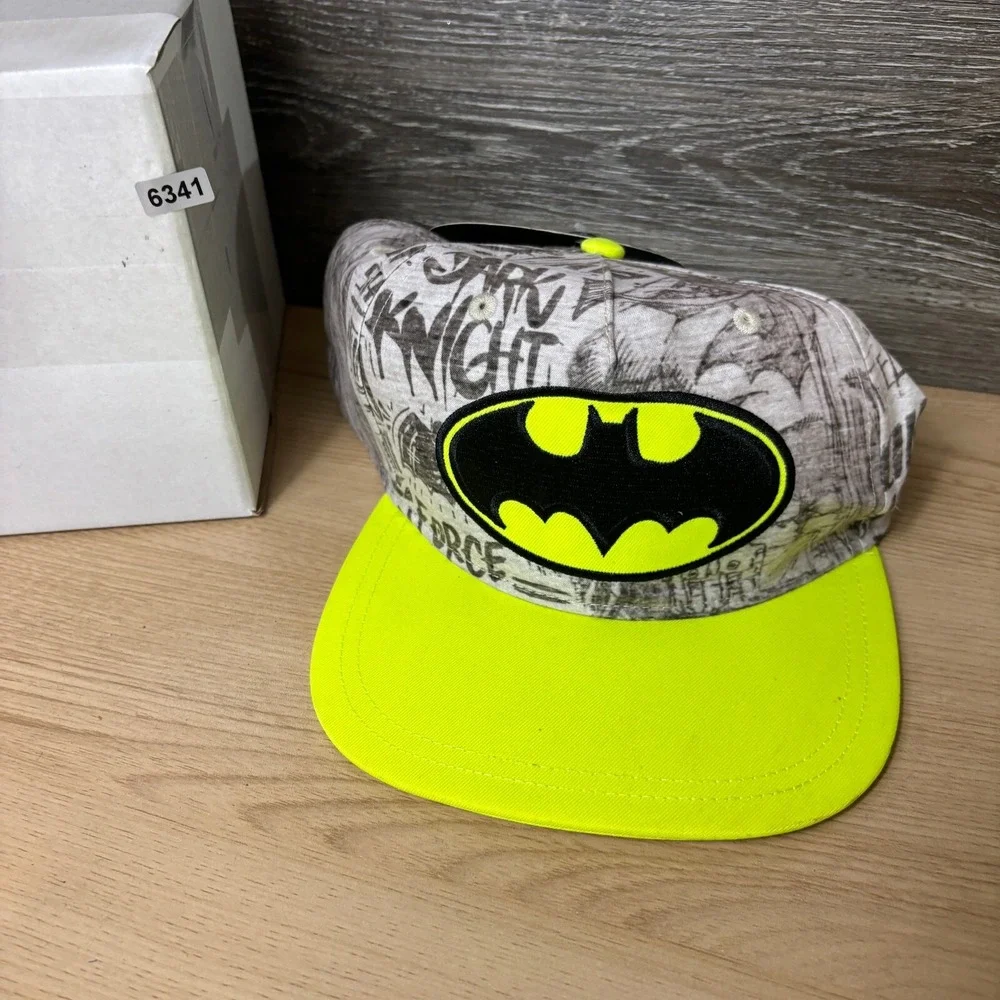 Batman Hat Cap Snap Back Youth Gray Print Neon‎ Adjustable Boys NWT*